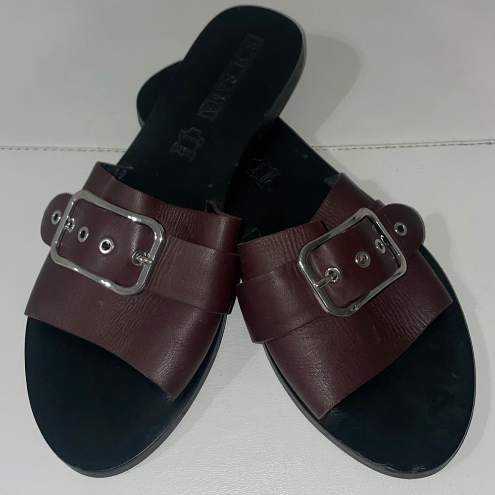 NWT SOL SANA burgundy wine brown buckle Kumar slides 38 FALL